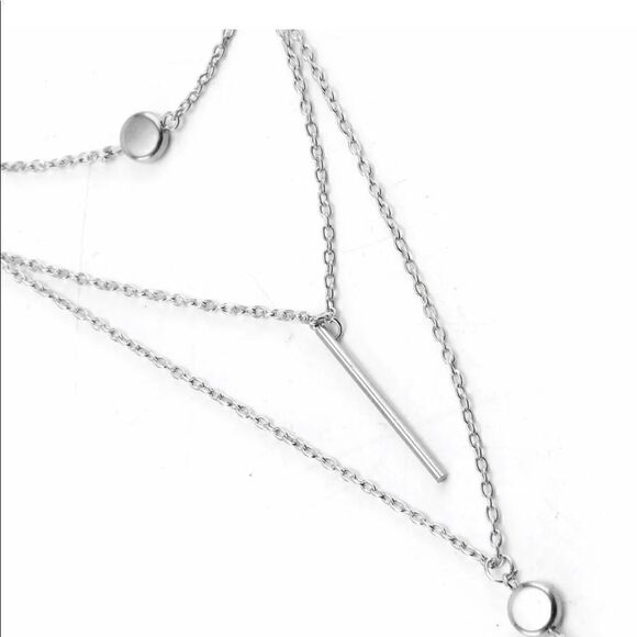 Silver Tone Multi-Layer Bar Necklace - Picture 2 of 3